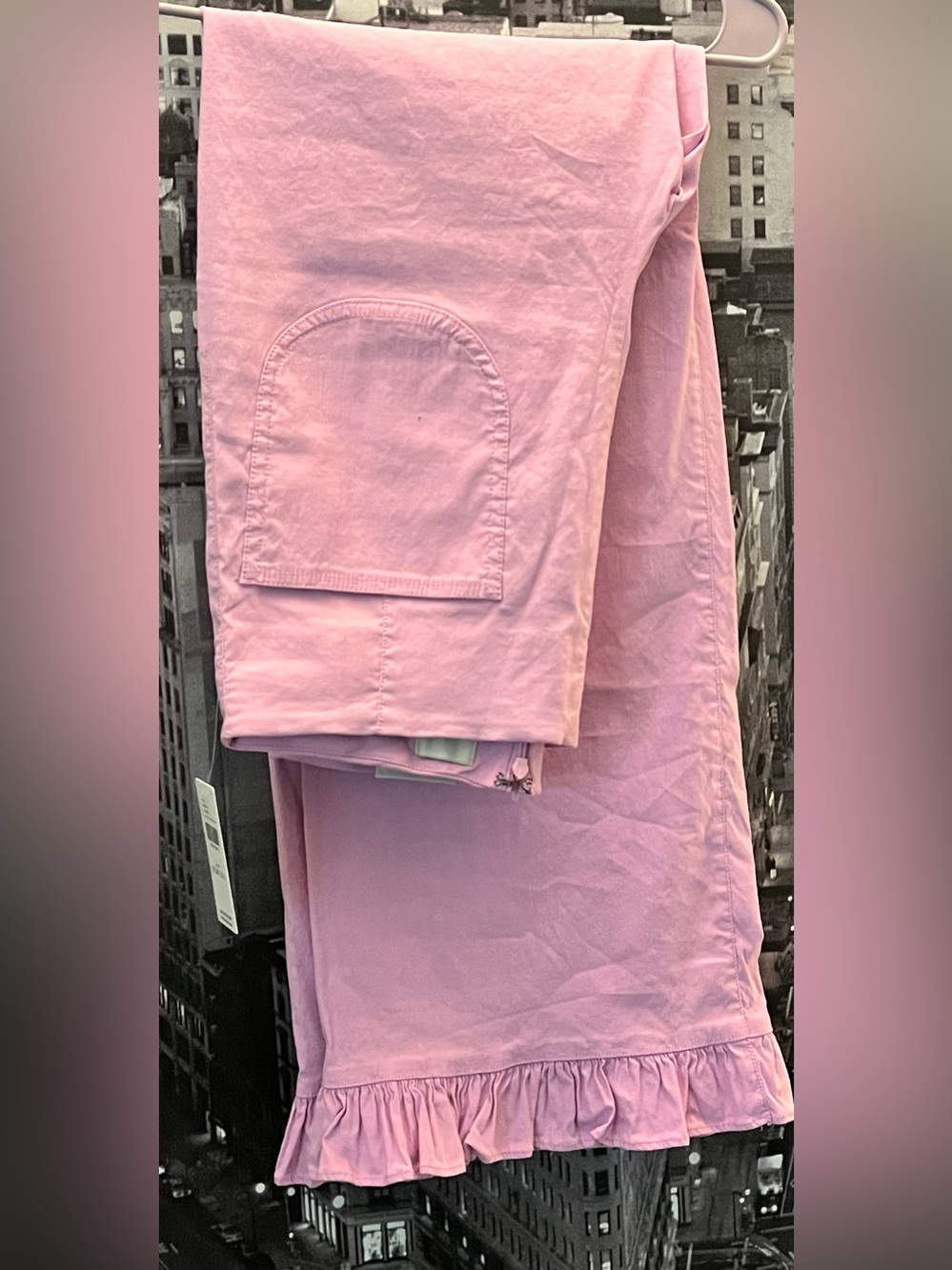 Maeve Colette Ruffle-Hem High Rise Wide Leg Pants in Light Pink - Picture 4 of 5